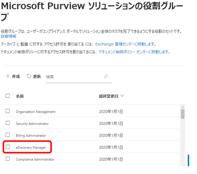 ソリューションの役割グループ